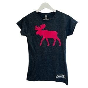 Womens Dark Gray T-Shirt with Pink Moose Size medium